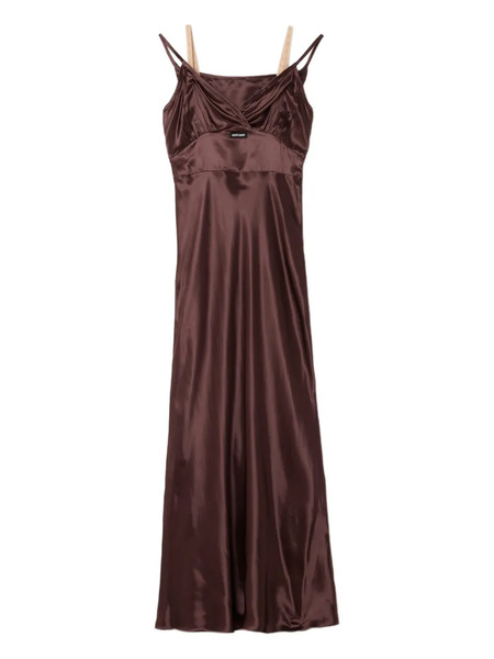  Miu Miu Flared Double-strap Maxi Dress - Brown 