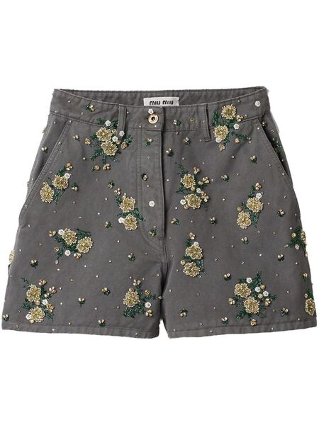  Miu Miu Floral-embellished Bermuda Shorts - Grey 