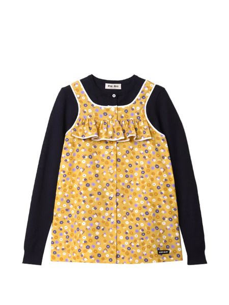  Miu Miu Floral-print Ruffled Top - Yellow 