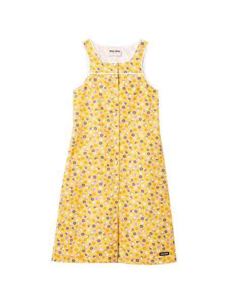  Miu Miu Flower-print Buttoned Poplin Midi Dress - Yellow 