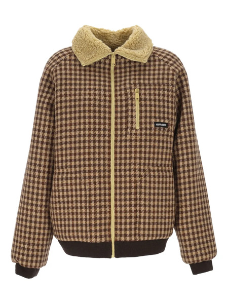  Miu Miu Gingham Check Sherpa Collar Jacket - Brown 