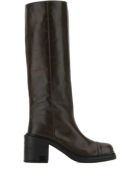  Miu Miu Heeled Leather Boots - Brown 