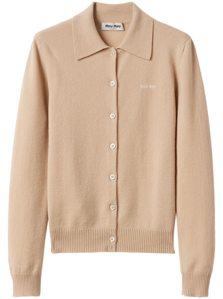  Miu Miu Intarsia-knit Logo Cardigan - Neutrals 