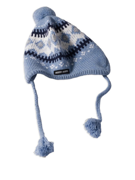  Miu Miu Island Pattern Ear-covering Beanie Hat - Blue 