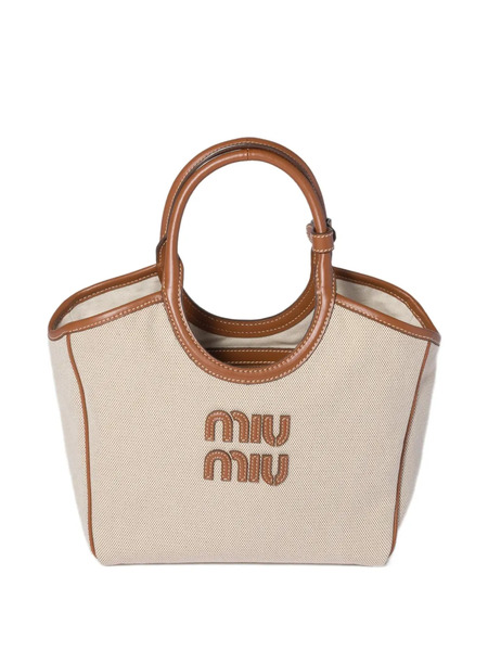  Miu Miu Ivy Canvas Bag - Neutrals 