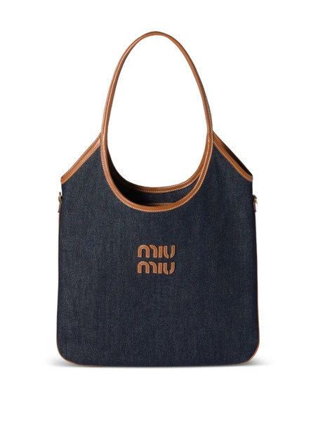  Miu Miu Ivy Leather-trimmed Denim Shoulder Bag - Blue 