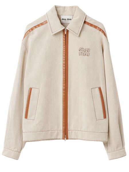  Miu Miu Jacquard Canvas Blouson Jacket - Neutrals 