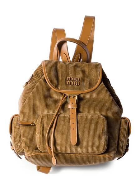 Miu Miu Large Corduroy Cotton Backpack - Brown 