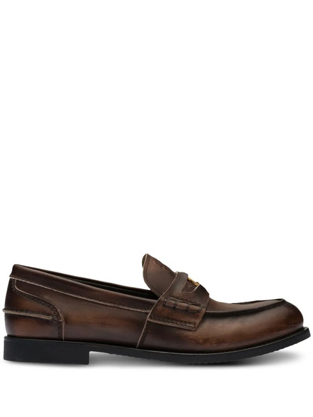  Miu Miu Leather Penny Loafers - Brown 