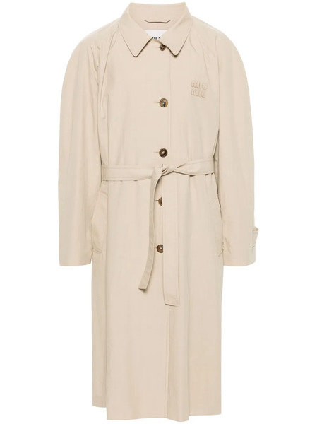  Miu Miu Logo-appliqué Long Coat - Neutrals 
