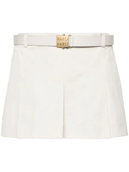  Miu Miu Logo-buckle Pleated Miniskirt - Neutrals 