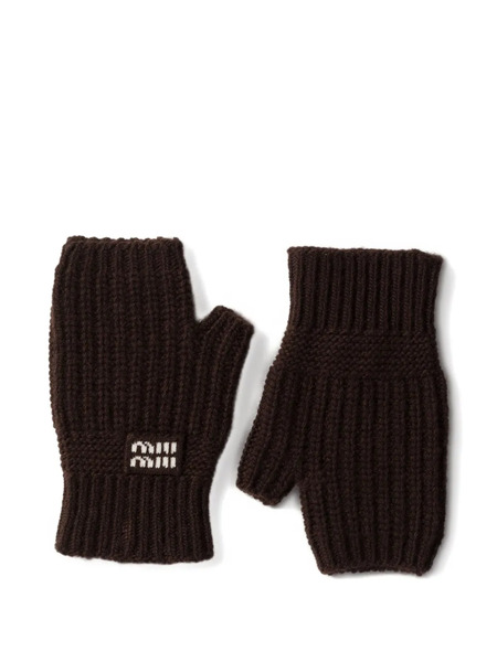  Miu Miu Logo-detail Fingerless Gloves - Brown 