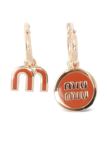  Miu Miu Logo-embellished Hoop Earrings - Orange 