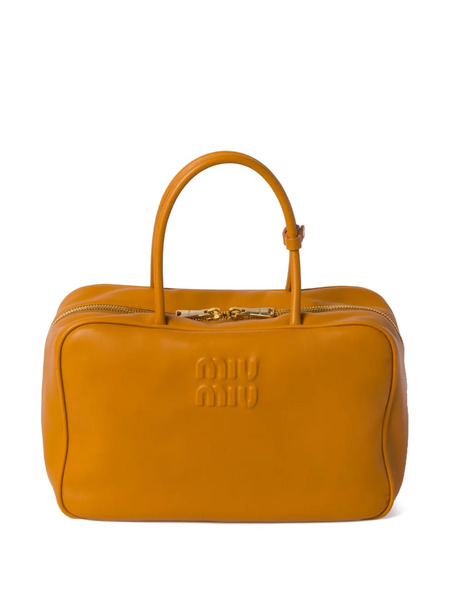  Miu Miu Logo-embossed Leather Top Handle Bag - Yellow 
