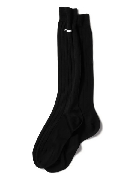 Miu Miu Logo-embroidered Ribbed Socks - Black 
