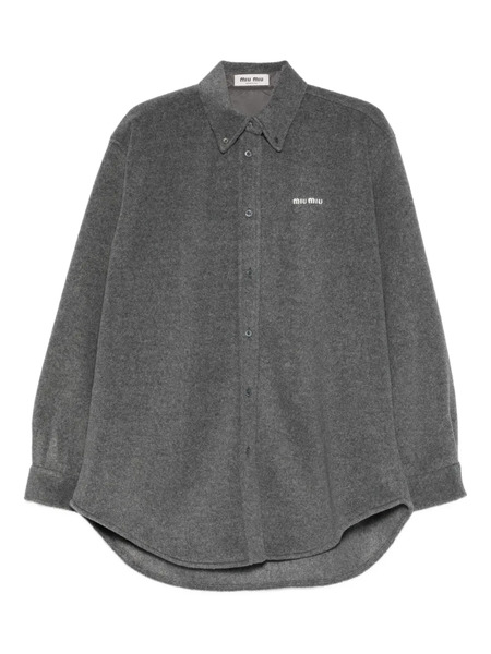  Miu Miu Logo-embroidered Shirt - Grey 