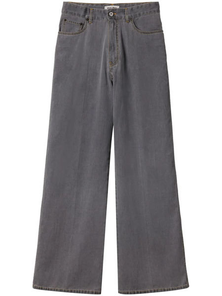  Miu Miu Logo-embroidered Wide-leg Jeans - Grey 