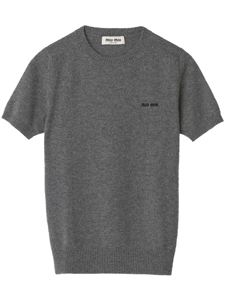  Miu Miu Logo-intarsia Cashmere Top - Grey 