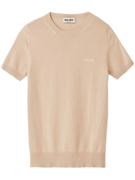  Miu Miu Logo-intarsia Cashmere Top - Neutrals 