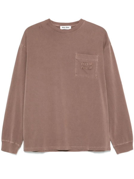  Miu Miu Logo-patch T-shirt - Brown 