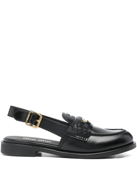  Miu Miu Logo-plaque Slingback Loafers - Black 