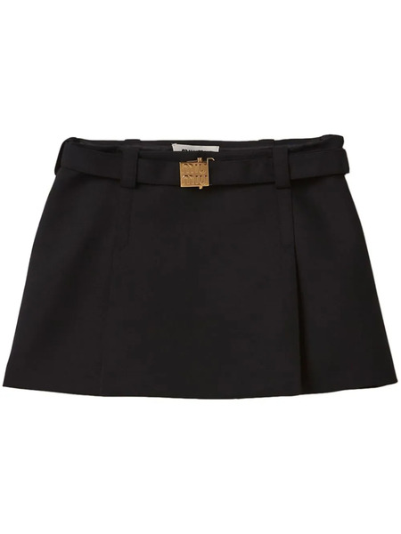  Miu Miu Logo-plaque Wool Miniskirt - Black 