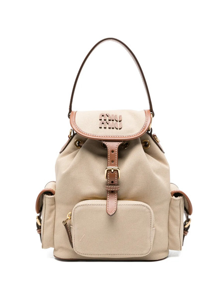  Miu Miu Logo Pocket Backpack - Neutrals 