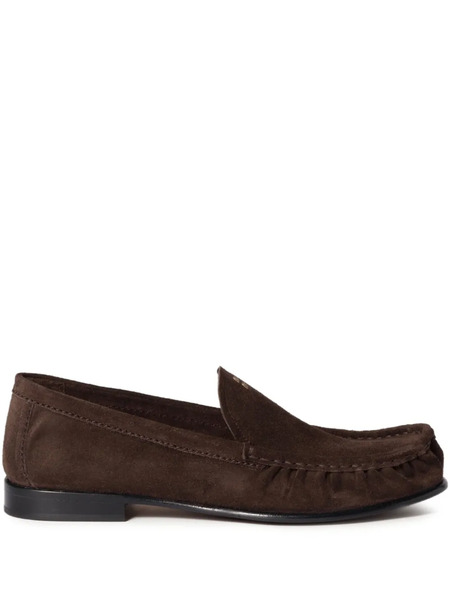  Miu Miu Logo-print Suede Loafers - Brown 