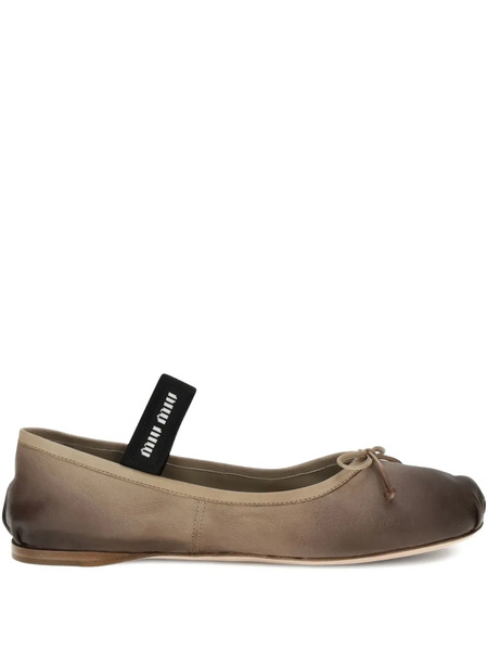  Miu Miu Logo-strap Ballet Flats - Brown 