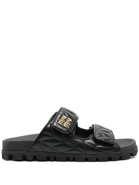  Miu Miu Matelassé Leather Sandals - Black 