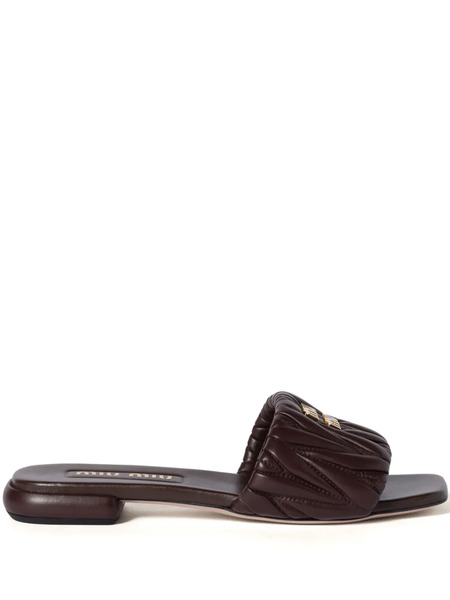  Miu Miu Matelassé Leather Slides - Brown 