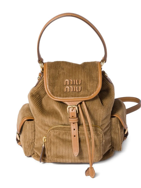  Miu Miu Medium Corduroy Cotton Backpack - Brown 