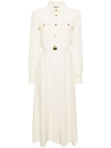  Miu Miu Micro-dot Crepe Midi Dress - Neutrals 