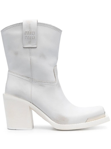  Miu Miu Mid-calf Leather Cowboy Boots - White 