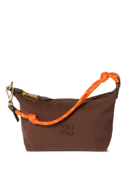  Miu Miu Mini Gabardine Logo Zip Bag - Brown 