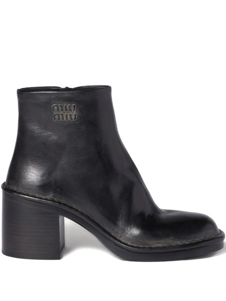  Miu Miu 70mm Leather Ankle Boots - Black 