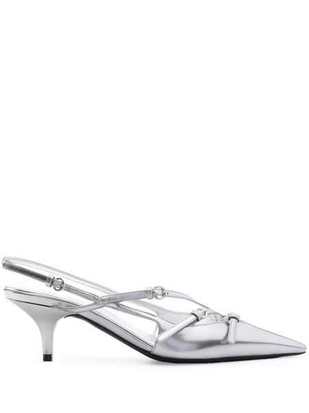  Miu Miu 55mm Leather Buckle Pumps - Silver 
