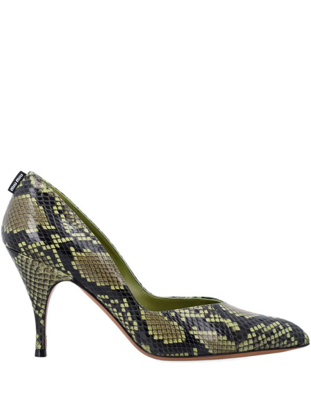 Miu Miu 85mm Pointed Snake-effect Court Shoes - Green 