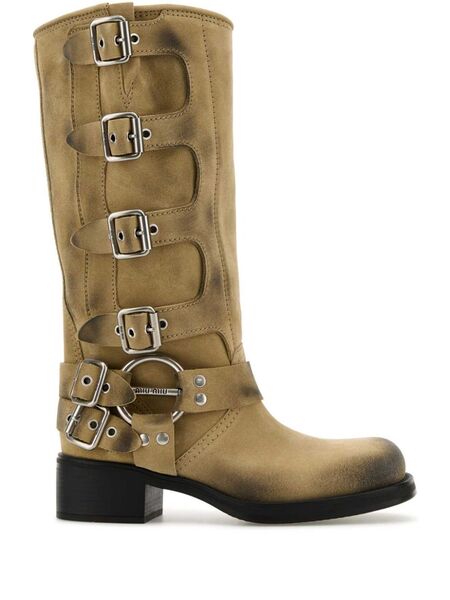  Miu Miu 45mm Suede Boots - Neutrals 