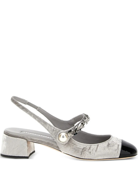  Miu Miu 35mm Velvet Slingback Pumps - Silver 