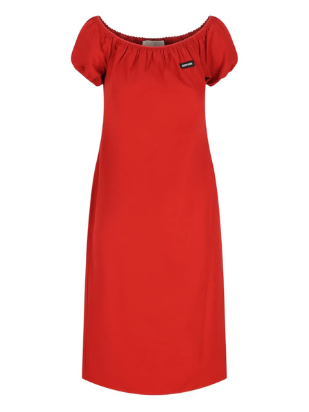  Miu Miu Off-shoulder Label-detail Midi Dress - Red 
