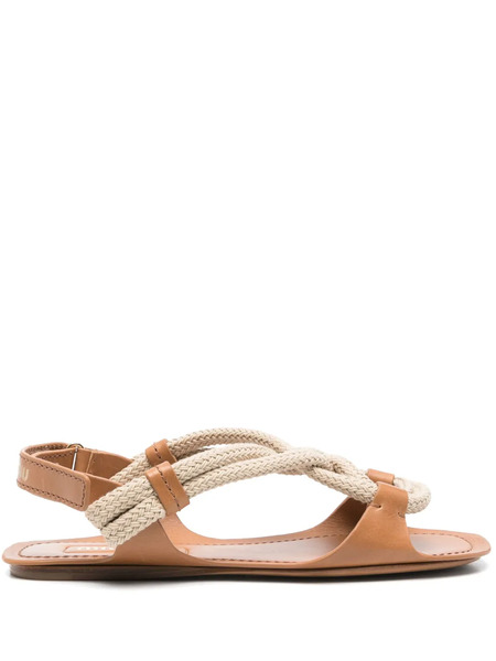  Miu Miu Open-toe Leather Flat Sandals - Neutrals 
