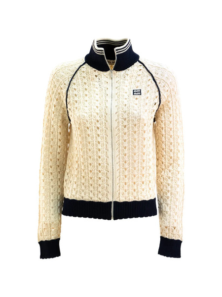  Miu Miu Openwork Zip-up Cardigan - Neutrals 