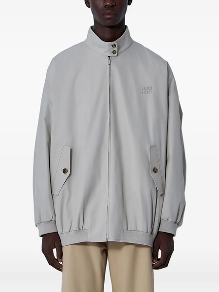  Miu Miu Panama Logo-motif Bomber Jacket - Grey 