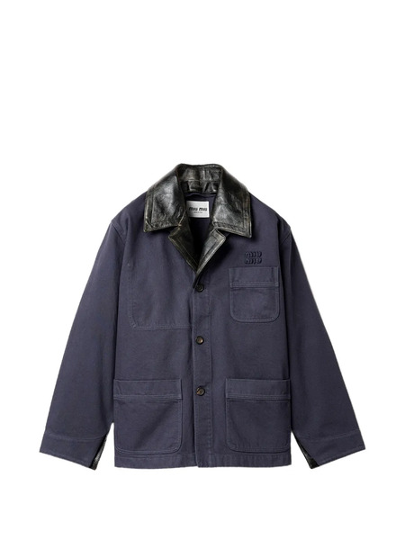  Miu Miu Patch-pocket Embroidered-logo Jacket - Blue 