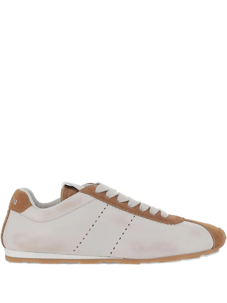  Miu Miu Perforated Suede Leather Sneakers - White 