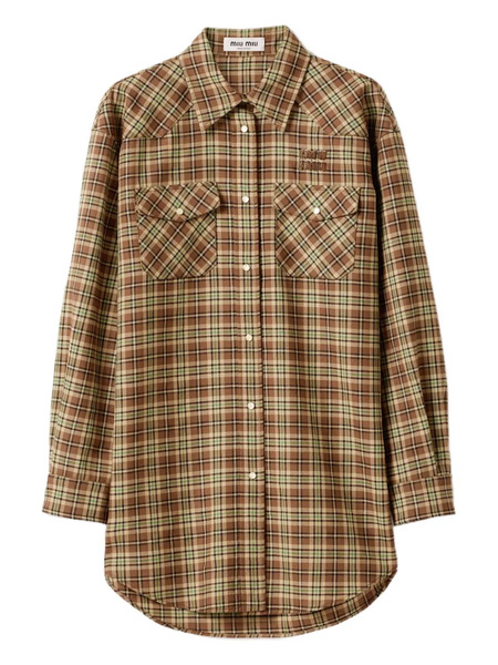  Miu Miu Plaid Snap-fastening Shirt - Brown 