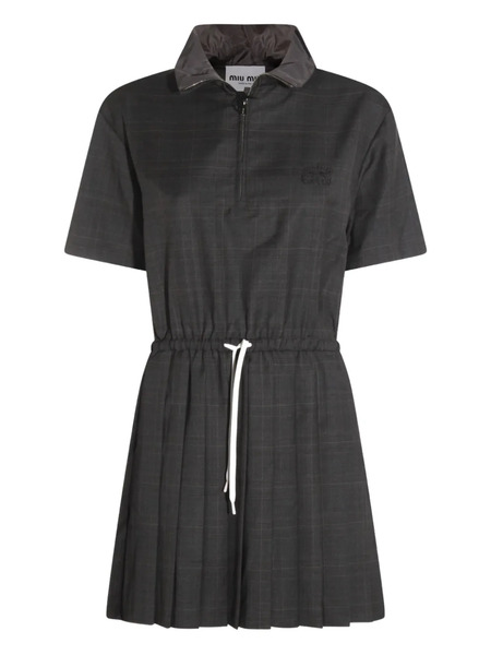  Miu Miu Pleated Check Mini Dress - Grey 