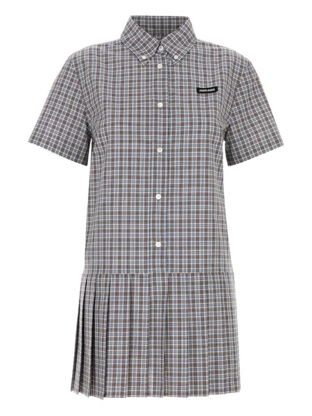  Miu Miu Pleated Checked Shirt Mini Dress - Red 