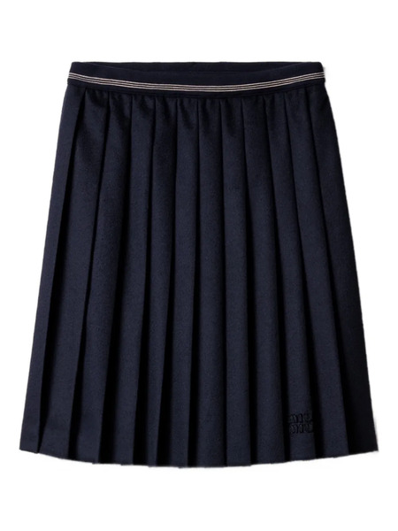  Miu Miu Pleated Embroidered-logo Midi Skirt - Blue 